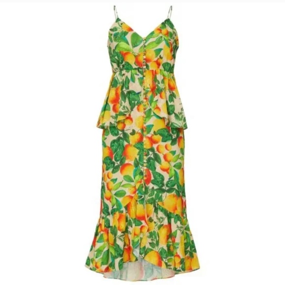 FARM RIO Orange Sands Linen Blend Ruffle Midi Dress - Picture 4 of 7